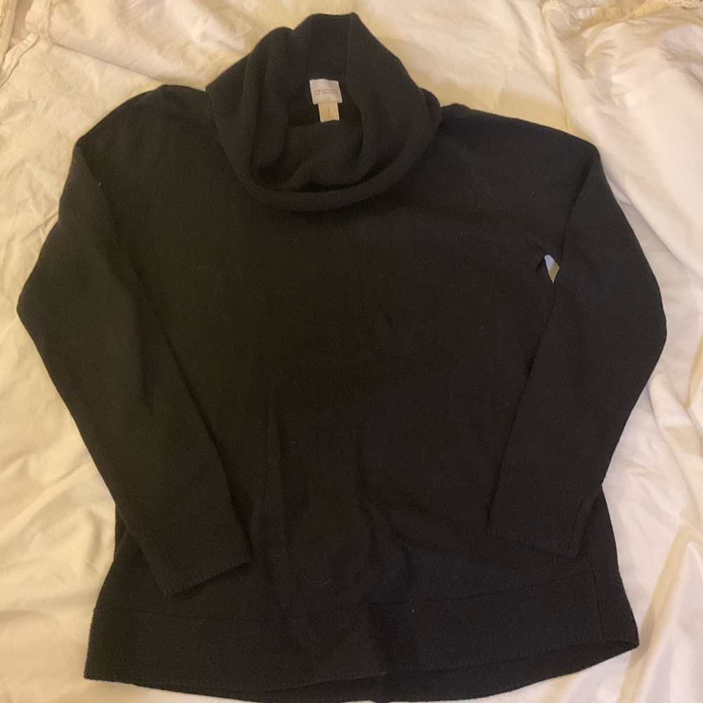 Eileen Fisher Black Cowlneck Knit Sweater